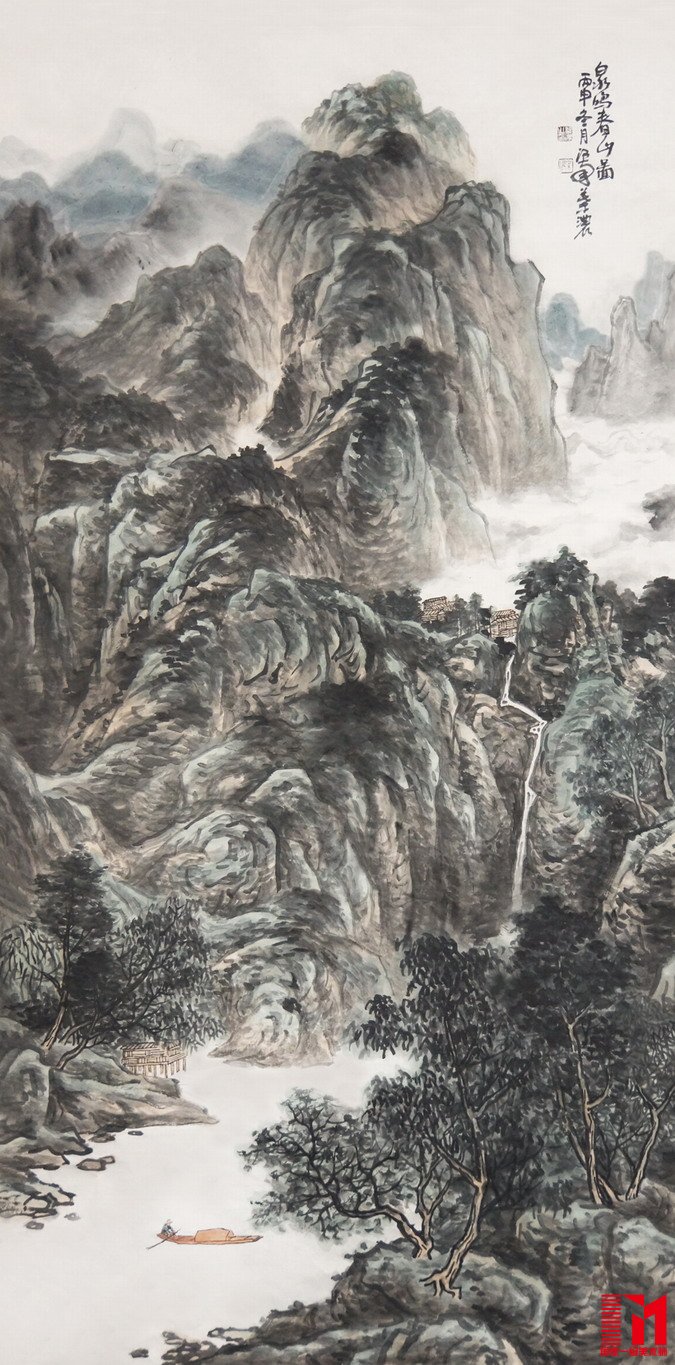 叶浓作品、泉鸣春山(136X68CM)