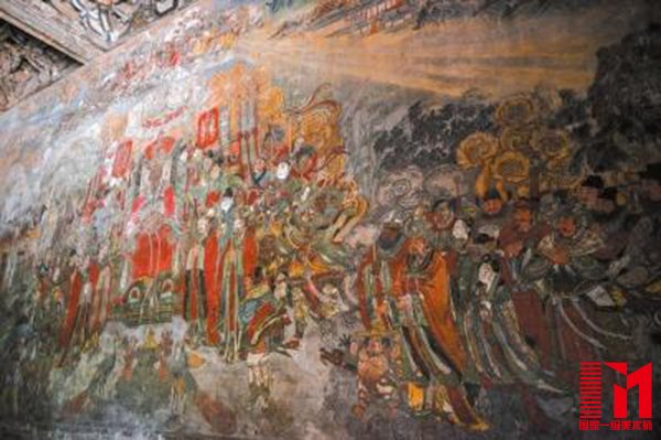 广胜寺下寺水神庙壁画,女壁画师的工作场地。
